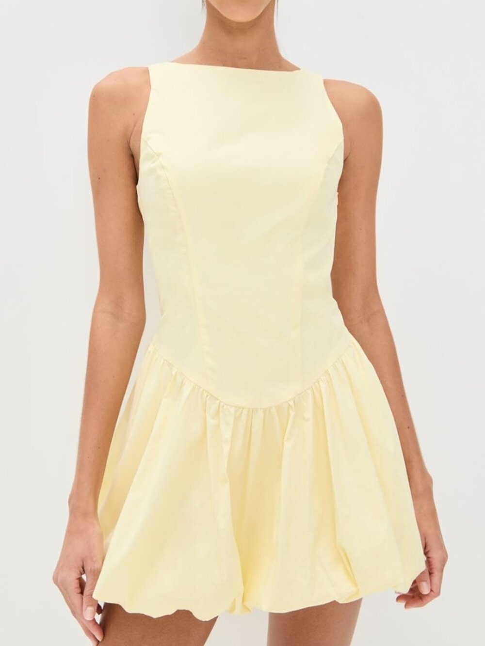 Nia Tamara Dress Bubble Hem Back Tie NWT Pastel Yellow Size Small